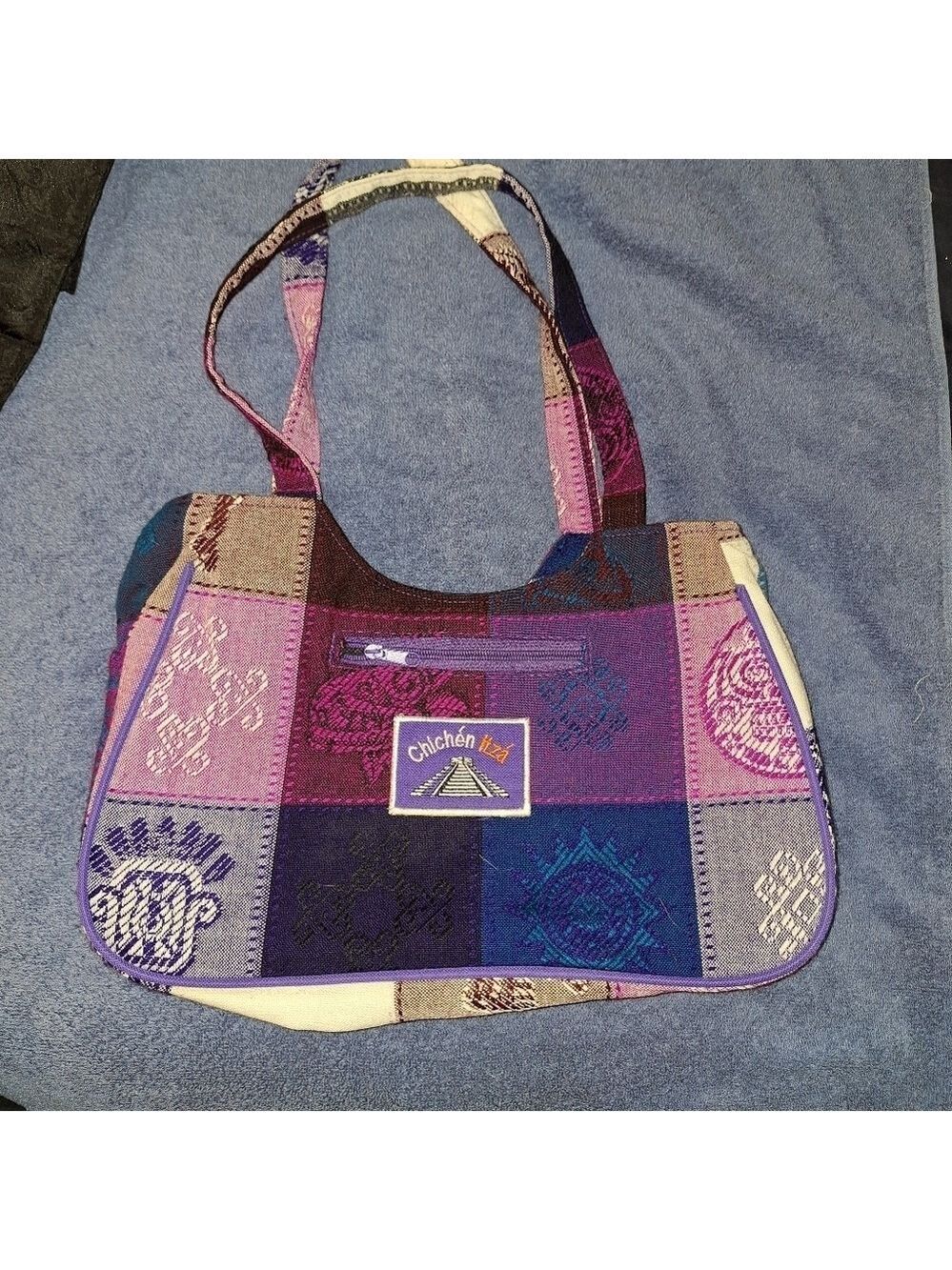 Womens Patchwork Bag Purple Blue